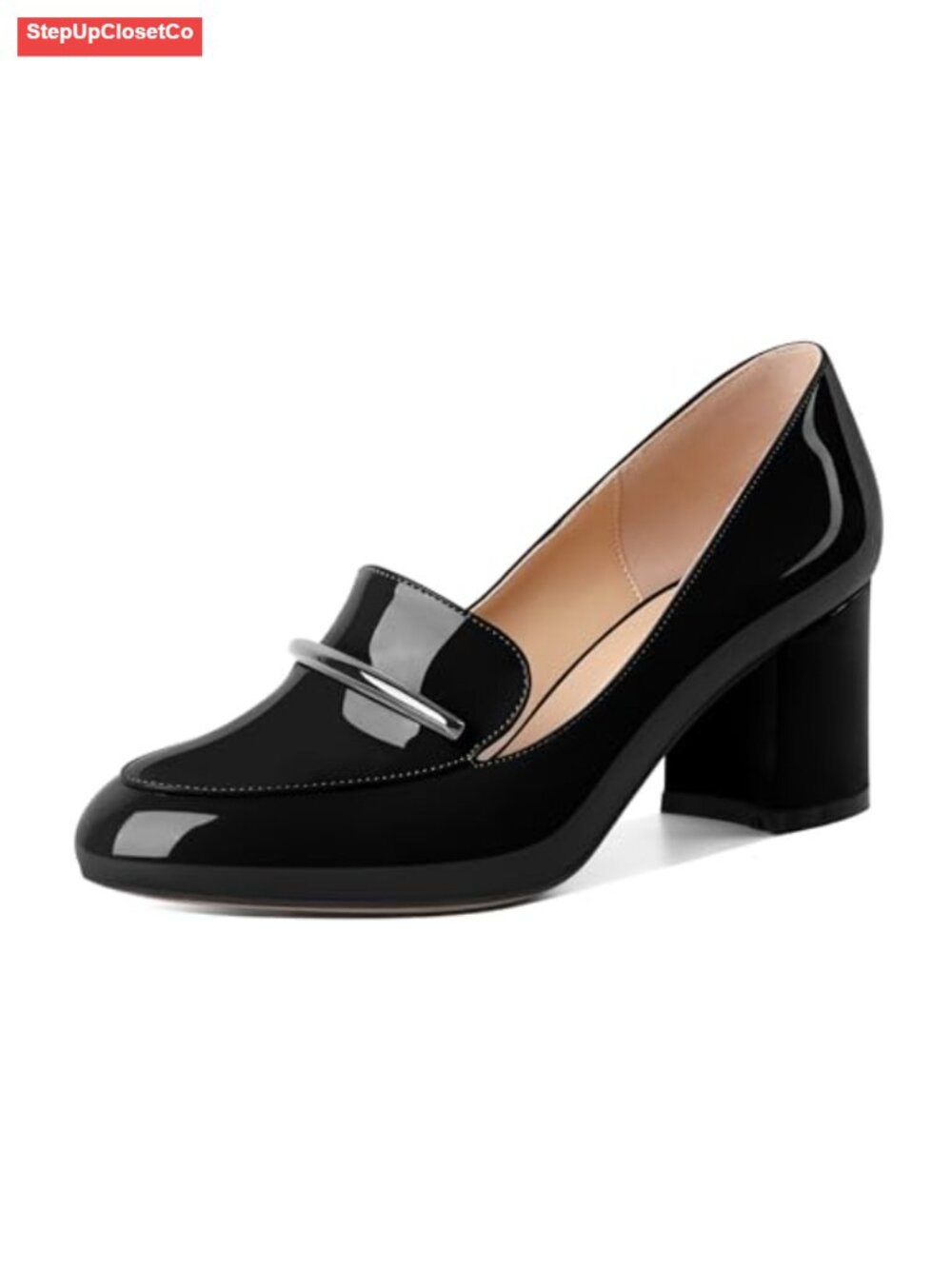 Eldof Women's Block Heel Loafer Pumps Round Toe Slip On 2.5 Inch